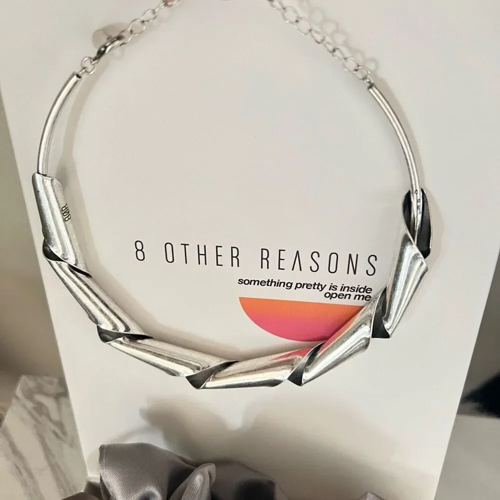 8 OTHER REASONS Twisted‎ Collar Necklace, Silver, Rustic Style, NWT
